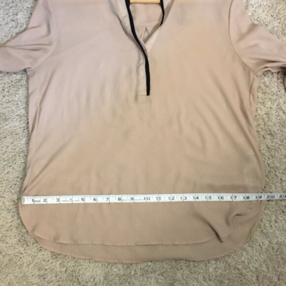 Classy Sheer Bisque and Black Trim Tunic Neck Blouse - Picture 14 of 16